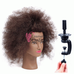 Cap de practica N Castaniu Inchis Mixt din par 100% Natural 35 cm pentru codite afro + Suport CN30
